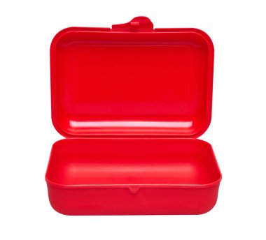 Beyaz bir arka plan üzerinde izole kırmızı plastik kutu