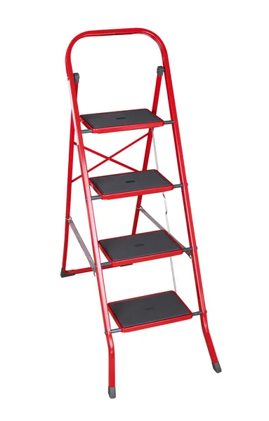 Rode Ladder Geïsoleerd Witte Achtergrond — Stockfoto