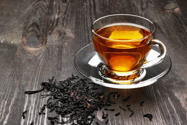 Чашка Чая Темном Деревянном Фоне — стоковое фото
