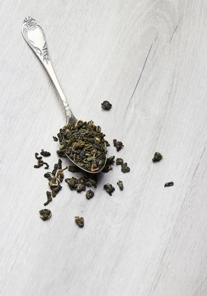 Tea Spoon Wooden Background — Stock Photo, Image