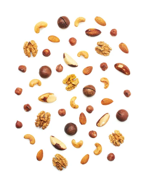 Pattern Nuts Mix Hazelnut Macadamia Almonds Walnut Cashew Brazil Nut — Stock Photo, Image
