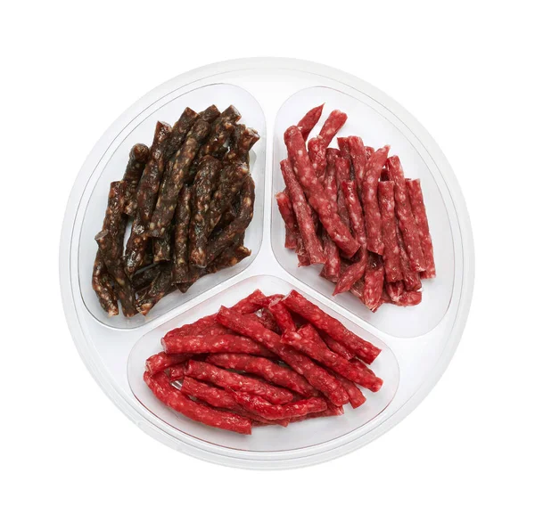 Set Mini Sausages Salami Isolated White Background — Stock Photo, Image