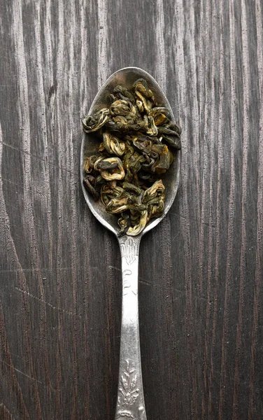 Чай Ложці Дерев Яному Фоні — стокове фото