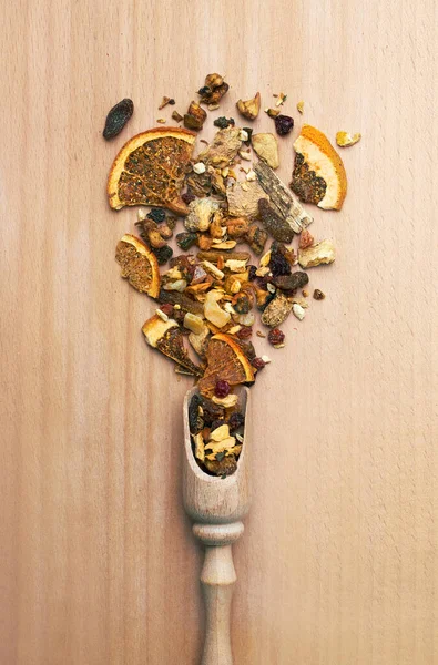 Tea Wooden Spoon Wooden Background — Stock Photo, Image