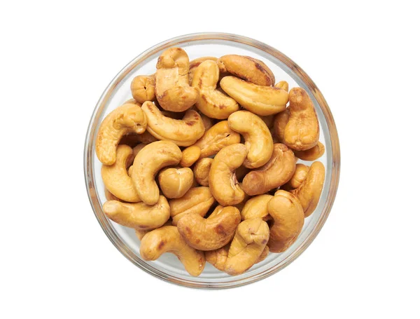 Cashewnötter Skål Isolerad Vit Bakgrund — Stockfoto