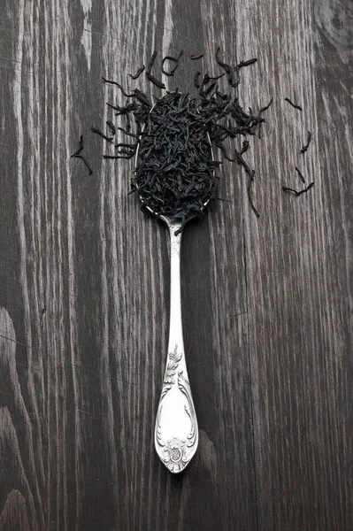 Tea Spoon Wooden Background — Stock Photo, Image