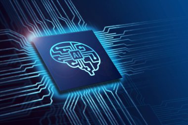 Yapay zeka işlemcili elektronik devre kartı, kapat.