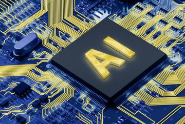 Yapay zeka işlemcili elektronik devre kartı, kapat.