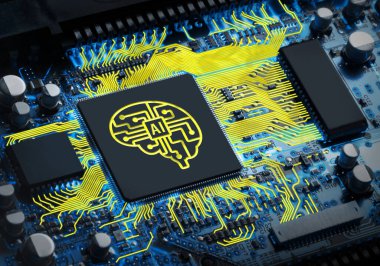 Yapay zeka işlemcili elektronik devre kartı, kapat.