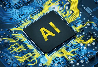 Yapay zeka işlemcili elektronik devre kartı, kapat.