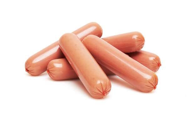 Варёная колбаса на белом фоне