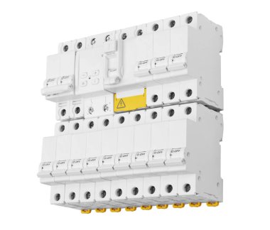 Otomatik devre kesiciler, beyaz arka planda izole edilmiş. Otomatik elektrik şalteri