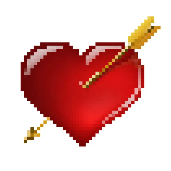 Corazón Rojo Con Flecha Desde Píxel Vectorial Vector De Stock