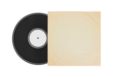 Beyaz kağıt çantada plak kaydı. Vinil zarf. Analog ses. Klasik ses kaydı. Beyaz arkaplanda izole