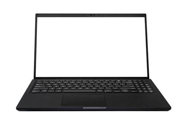 Modern Fekete Laptop Üres Képernyő Elszigetelt Fehér Háttér — Stock Fotó