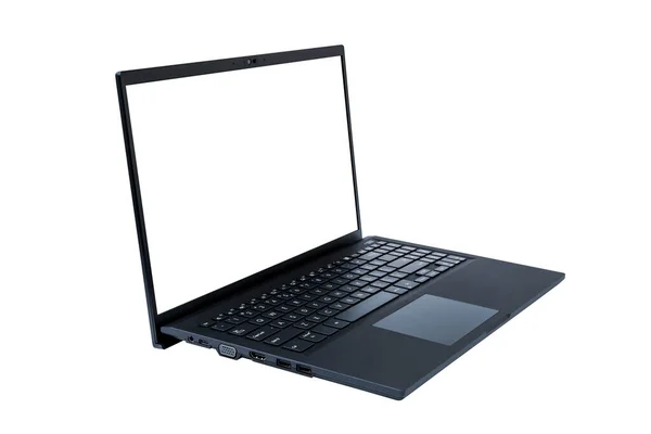 Laptop Azul Escuro Moderno Com Tela Branco Isolado Fundo Branco — Fotografia de Stock