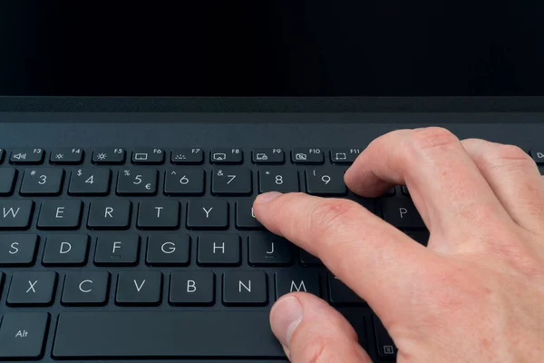 Close Image One Hand Typing Laptop Computer Keyboard Online Working — Stock Photo, Image