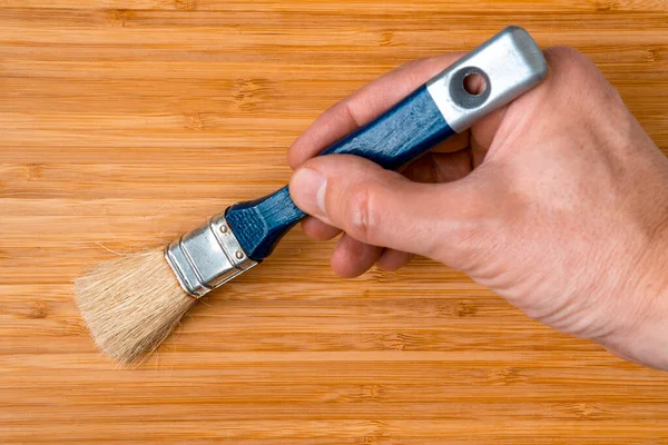 Hand Brush Process Painting Pine Wood Boards — Stock Photo, Image