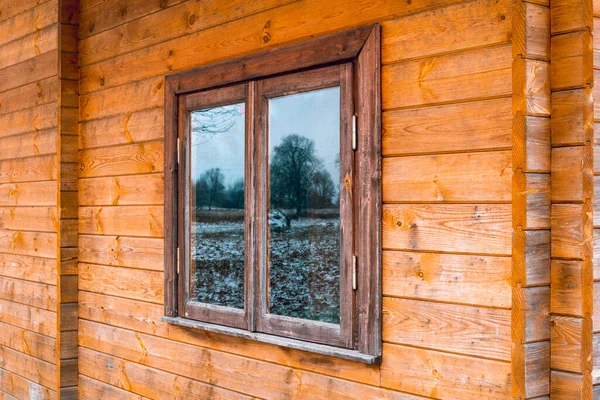 Vue Perspective Sur Fenêtre Une Maison Écologique Bois — Photo