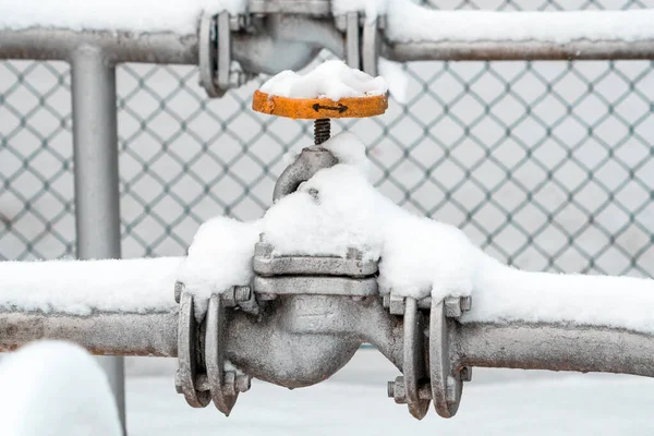 Газова Труба Клапаном Зупинка Газопроводу Снігу — стокове фото