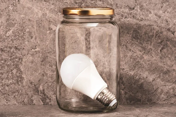Light Bulb Glass Jar Energy Saving Concept Preserve Creativity Concept — Foto Stock