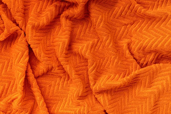 Undulating Naranja Felpa Toalla Baño Tela Tejido Textura Naranja Primer —  Fotos de Stock