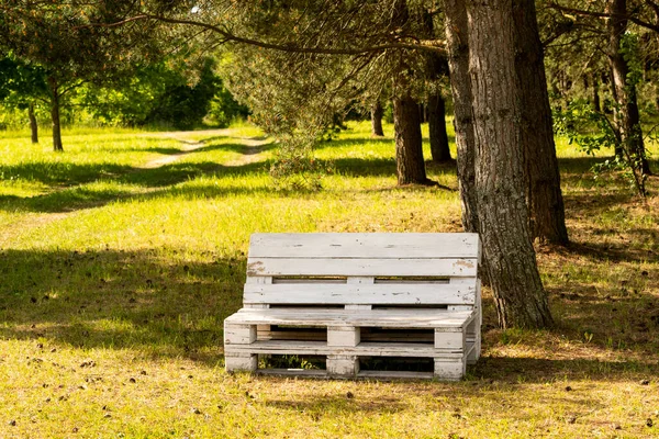 Relax Area Park Bench Made Industrial Pallets Painted White Color — Stock Photo, Image