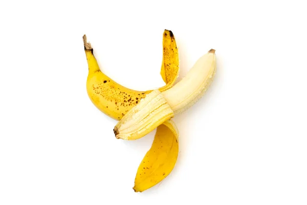 Half Peeled Ripe Banana White Background — Stock Photo, Image
