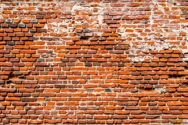 Eski Kızıl Çatlak Tuğla Duvarı Yatay Arkaplan Tuğla Duvar Arkaplanı — Stok fotoğraf