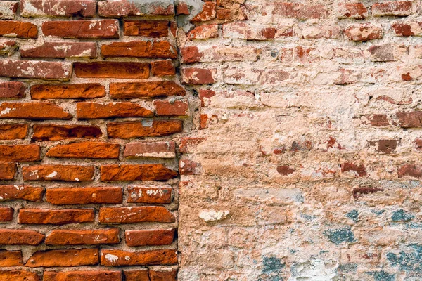 Eski Kızıl Çatlak Tuğla Duvarı Yatay Arkaplan Tuğla Duvar Arkası — Stok fotoğraf