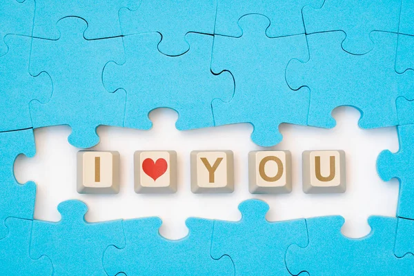 Jigsaw Puzzle Комп Ютерними Клавішними Кнопками Текстом Love You Інтернет — стокове фото