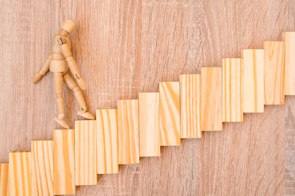 Wooden Mannequin Walking Stairs Achieve Level Level Life Job — Stock Photo, Image