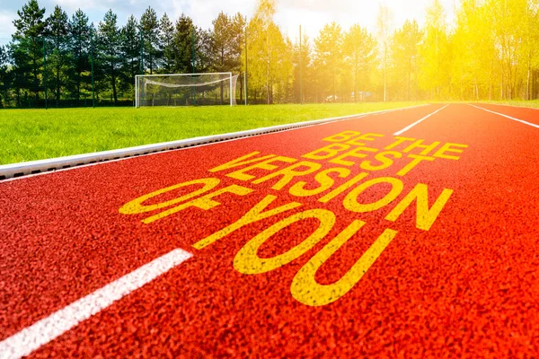 Inspiration Best Version You Written Red Running Track Stadium Soccer — Stock Photo, Image