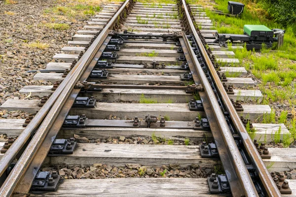 Schalter Auf Bahngleisen Kontrollieren Sie Den Zug Den Wechsler Verkehrsinfrastruktur — Stockfoto