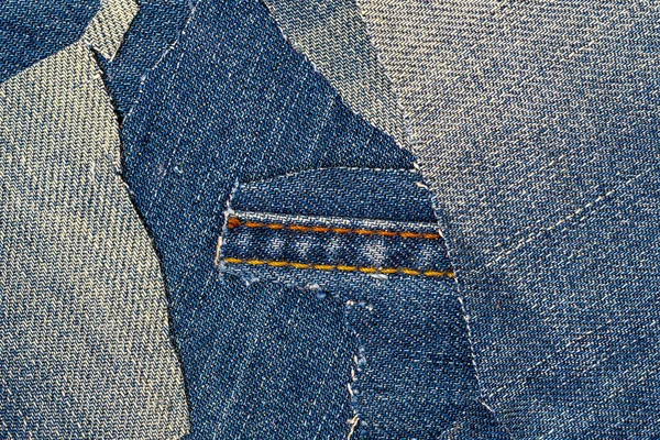 Texture Jean Bleu Denim Déchiré Détruit Déchiré Fond Tissu Bleu — Photo