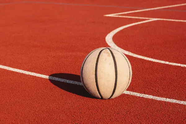 Well Worn Basketball Ball Sports Field Basketball Urban Court Healthy Royalty Free Stock Images