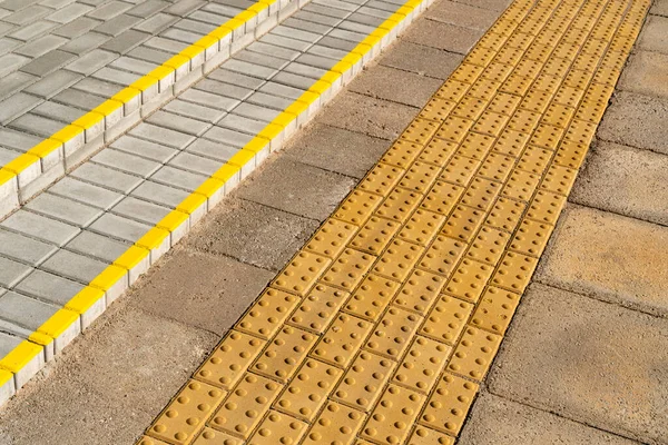 Yellow Blocks Tactile Paving Blind Handicap Braille Blocks Tactile Tiles — Stock Photo, Image
