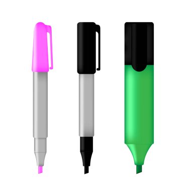  Vector illustration of realistic marker pens on white background. Stationery and school supplies. clipart