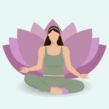 Nilüfer pozisyonunda yüzü olmayan genç bir kız meditasyon yapıyor. Vektör illüstrasyonu