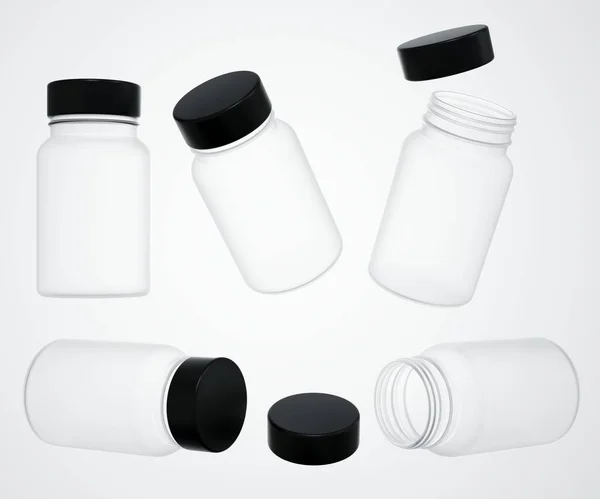 Siyah Kapaklı Şeffaf Plastik Kavanoz Ticari Ürün Modeli Çeşitli Görünümlü Stok Fotoğraf