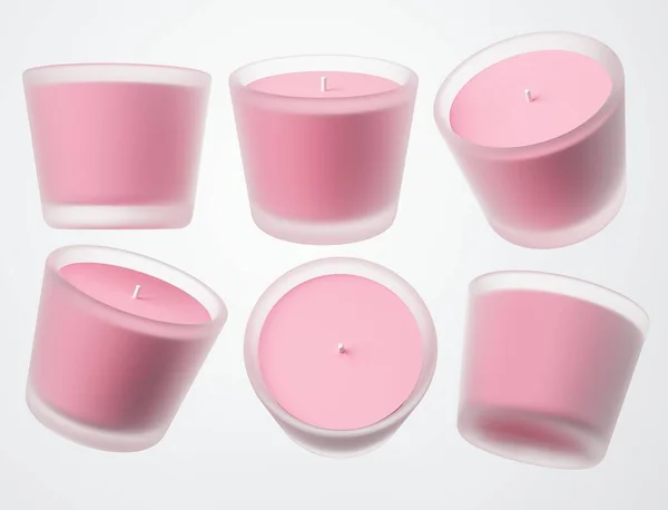 ガラス容器キャンドルモックアップ3Dレンダリング 綿の芯のデザインとバラの香りピンクのワックスキャンドルブランディングと製品の可視化のための準備テンプレート — ストック写真