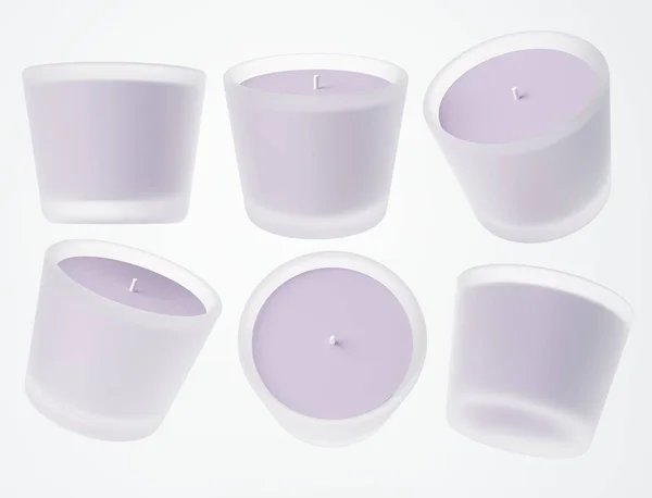 ガラス容器キャンドルモックアップ3Dレンダリング 綿ウィックデザインのラベンダー香りの紫のキャンドルブランディングと製品の可視化のための準備テンプレート — ストック写真