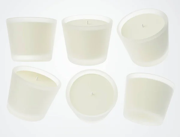 ガラス容器キャンドルモックアップ3Dレンダリング 綿ウィックデザインのバニラ香りのキャンドルブランディングと製品の可視化のための準備ができてテンプレート — ストック写真
