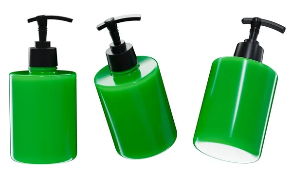Kozmetikai Adagoló Mockup Render Zöld Műanyag Ellátás Termék Palack Sablon — Stock Fotó