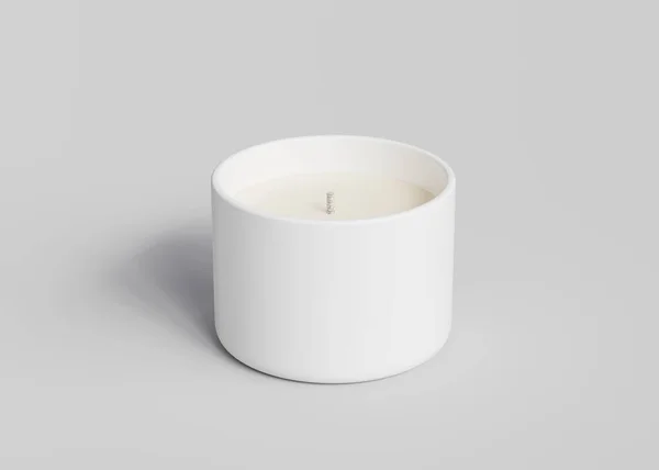 White ceramic candle jar without lid mockup, container candle packaging template on gray background 3D render