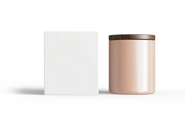 Beige Keramik Kerzenglas Mit Deckel Und Schachtel Isoliert Auf Transparentem — Stockfoto