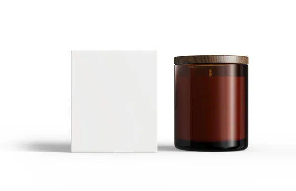 Amber Glazen Kaars Pot Met Deksel Doos Geïsoleerd Transparante Achtergrond — Stockfoto