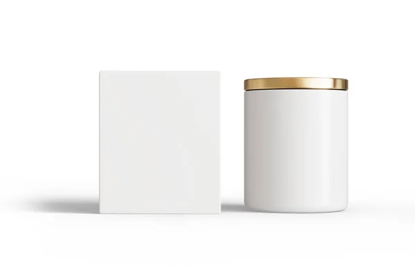 Weiße Keramik Kerzengläser Mit Deckel Und Schachtel Isoliert Auf Transparentem — Stockfoto