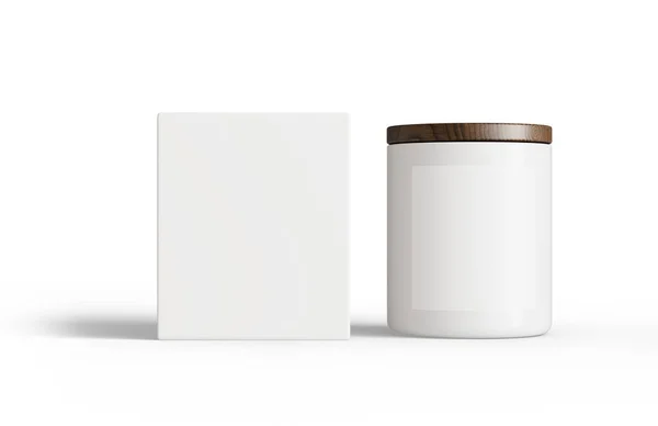 Biały Ceramiczny Słoik Świece Pokrywą Pudełkiem Izolowane Przezroczystym Tle Makieta — Zdjęcie stockowe