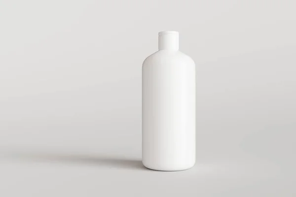 White Plastic Shampoo Bottle Gray Background Front View Render Mockup — Stock Photo, Image